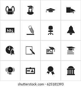 Set Of 16 Editable University Icons. Includes Symbols Such As Schoolbag, Writing, Graduate And More. Can Be Used For Web, Mobile, UI And Infographic Design.