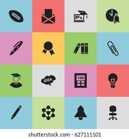 Set Of 16 Editable University Icons. Includes Symbols Such As Envelope, Bell, Diplomaed Male And More. Can Be Used For Web, Mobile, UI And Infographic Design.