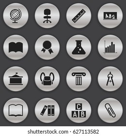Set Of 16 Editable University Icons. Includes Symbols Such As School Board, Bookshelf, Victory Medallion And More. Can Be Used For Web, Mobile, UI And Infographic Design.