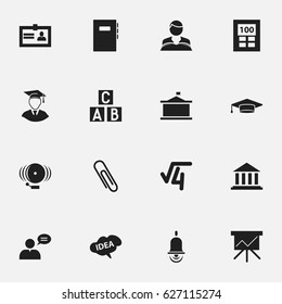 Set Of 16 Editable University Icons. Includes Symbols Such As Graduate, Staple, Studying Boy And More. Can Be Used For Web, Mobile, UI And Infographic Design.