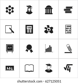 Set Of 16 Editable University Icons. Includes Symbols Such As Book, Notepaper, Writing And More. Can Be Used For Web, Mobile, UI And Infographic Design.