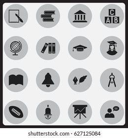 Set Of 16 Editable University Icons. Includes Symbols Such As Oval Ball, Notepaper, Graduate And More. Can Be Used For Web, Mobile, UI And Infographic Design.