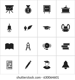 Set Of 16 Editable University Icons. Includes Symbols Such As Math Tool, Literature, Blackboard And More. Can Be Used For Web, Mobile, UI And Infographic Design.