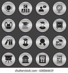 Set Of 16 Editable University Icons. Includes Symbols Such As Earth Planet, Diplomaed Male, Courtroom And More. Can Be Used For Web, Mobile, UI And Infographic Design.