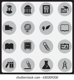 Set Of 16 Editable University Icons. Includes Symbols Such As Literature, Writing, Math Tool And More. Can Be Used For Web, Mobile, UI And Infographic Design.