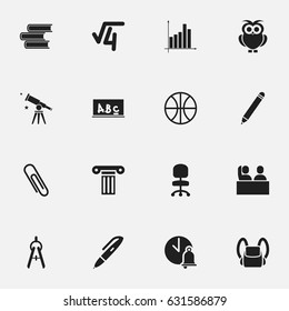 Set Of 16 Editable University Icons. Includes Symbols Such As Math Root, Library, Schoolbag And More. Can Be Used For Web, Mobile, UI And Infographic Design.