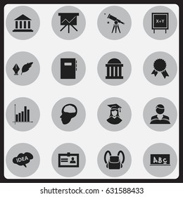 Set Of 16 Editable University Icons. Includes Symbols Such As Mind, Literature, Certification And More. Can Be Used For Web, Mobile, UI And Infographic Design.