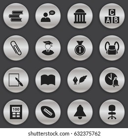 Set Of 16 Editable University Icons. Includes Symbols Such As Literature, Work Seat, Alphabet Cube And More. Can Be Used For Web, Mobile, UI And Infographic Design.