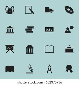 Set Of 16 Editable University Icons. Includes Symbols Such As Math Tool, Writing, Schoolbag And More. Can Be Used For Web, Mobile, UI And Infographic Design.