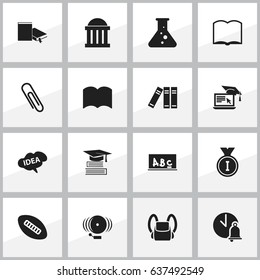 Set Of 16 Editable University Icons. Includes Symbols Such As Ring, School Board, Courtroom And More. Can Be Used For Web, Mobile, UI And Infographic Design.