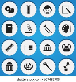 Set Of 16 Editable University Icons. Includes Symbols Such As Writing, Scholar, Museum And More. Can Be Used For Web, Mobile, UI And Infographic Design.