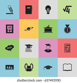 Set Of 16 Editable University Icons. Includes Symbols Such As First Place, Univercity, Arithmetic And More. Can Be Used For Web, Mobile, UI And Infographic Design.