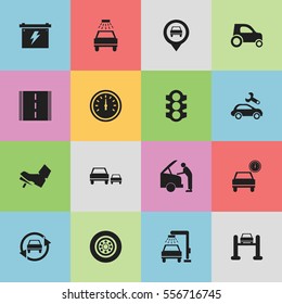 Set Of 16 Editable Vehicle Icons. Includes Symbols Such As Car Lave, Automobile, Vehicle Car And More. Can Be Used For Web, Mobile, UI And Infographic Design.
