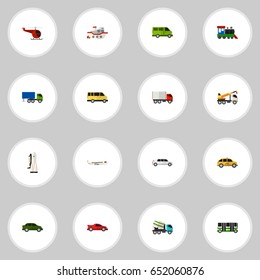 Set Of 16 Editable Vehicle Icons. Includes Symbols Such As Lorry, Delivery, Cab And More. Can Be Used For Web, Mobile, UI And Infographic Design.