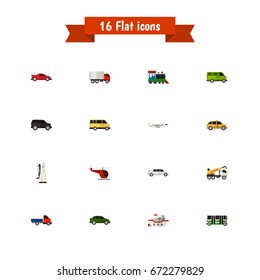 Set Of 16 Editable Vehicle Icons. Includes Symbols Such As Missile, Automobile, Chopper And More. Can Be Used For Web, Mobile, UI And Infographic Design.
