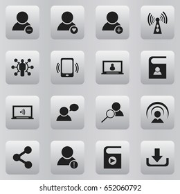 Set Of 16 Editable Web Icons. Includes Symbols Such As Publish, Song List, Thinking Man And More. Can Be Used For Web, Mobile, UI And Infographic Design.