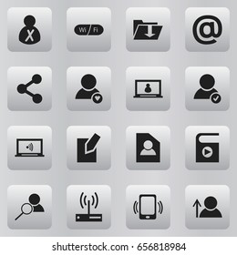 Set Of 16 Editable Web Icons. Includes Symbols Such As Account, Document, Mail Symbol And More. Can Be Used For Web, Mobile, UI And Infographic Design.