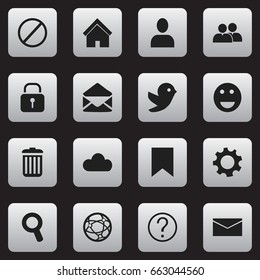 Set Of 16 Editable Web Icons. Includes Symbols Such As Emoji, Deny, Settings And More. Can Be Used For Web, Mobile, UI And Infographic Design.