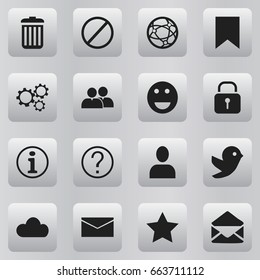 Set Of 16 Editable Web Icons. Includes Symbols Such As Deny, Mail, Gear And More. Can Be Used For Web, Mobile, UI And Infographic Design.