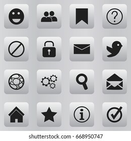 Set Of 16 Editable Web Icons. Includes Symbols Such As Faq, Gear, Home And More. Can Be Used For Web, Mobile, UI And Infographic Design.