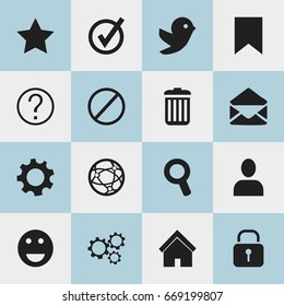 Set Of 16 Editable Web Icons. Includes Symbols Such As Magnifier, Tag, Bookmark And More. Can Be Used For Web, Mobile, UI And Infographic Design.