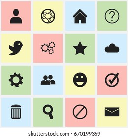 Set Of 16 Editable Web Icons. Includes Symbols Such As Network, Sky, Magnifier And More. Can Be Used For Web, Mobile, UI And Infographic Design.