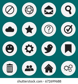 Set Of 16 Editable Web Icons. Includes Symbols Such As Deny, Magnifier, Settings And More. Can Be Used For Web, Mobile, UI And Infographic Design.