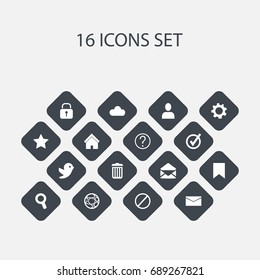 Set Of 16 Editable Web Icons. Includes Symbols Such As Approved, Deny, Network And More. Can Be Used For Web, Mobile, UI And Infographic Design.