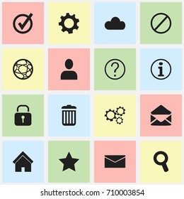 Set Of 16 Editable Web Icons. Includes Symbols Such As Deny, Security, Letter And More. Can Be Used For Web, Mobile, UI And Infographic Design.