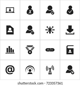 Set Of 16 Editable Web Icons. Includes Symbols Such As Wifi, Wireless Transmission, Blocked Person And More. Can Be Used For Web, Mobile, UI And Infographic Design.