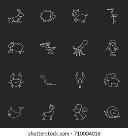 Set Of 16 Editable Zoo Doodles. Includes Symbols Such As Serpent, Tentacle, Lobster And More. Can Be Used For Web, Mobile, UI And Infographic Design.