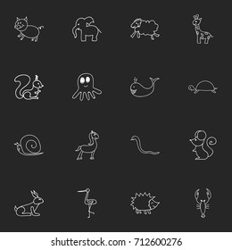 Set Of 16 Editable Zoo Doodles. Includes Symbols Such As Serpent, Shadoof, Urchin And More. Can Be Used For Web, Mobile, UI And Infographic Design.