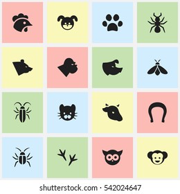 Set Of 16 Editable Zoo Icons. Includes Symbols Such As Baboon, Bird, Feline And More. Can Be Used For Web, Mobile, UI And Infographic Design.