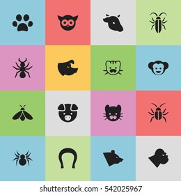 Set Of 16 Editable Zoo Icons. Includes Symbols Such As Hog, Sow, Cockroach And More. Can Be Used For Web, Mobile, UI And Infographic Design.