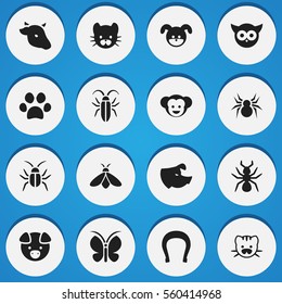 Set Of 16 Editable Zoo Icons. Includes Symbols Such As Sow, Puppy, Hog And More. Can Be Used For Web, Mobile, UI And Infographic Design.