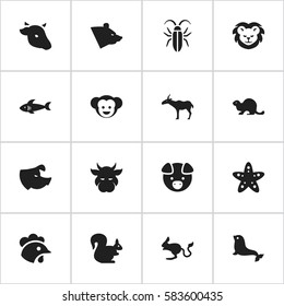 Set Of 16 Editable Zoo Icons. Includes Symbols Such As Grizzly, Wildlife Castor, Hog And More. Can Be Used For Web, Mobile, UI And Infographic Design.
