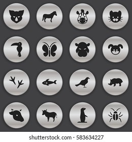 Set Of 16 Editable Zoo Icons. Includes Symbols Such As Cockroach, Shark, Cow And More. Can Be Used For Web, Mobile, UI And Infographic Design.