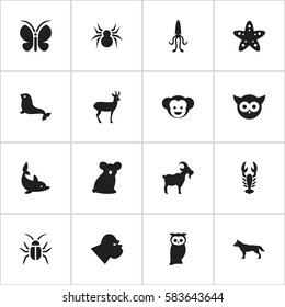 Set Of 16 Editable Zoo Icons. Includes Symbols Such As Reindeer, Arachind, Baboon And More. Can Be Used For Web, Mobile, UI And Infographic Design.