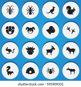 Set Of 16 Editable Zoo Icons. Includes Symbols Such As Wild Rodent, Conch, Livestock And More. Can Be Used For Web, Mobile, UI And Infographic Design.