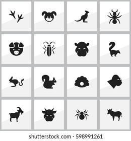 Set Of 16 Editable Zoo Icons. Includes Symbols Such As Footprint, Hog, Livestock And More. Can Be Used For Web, Mobile, UI And Infographic Design.