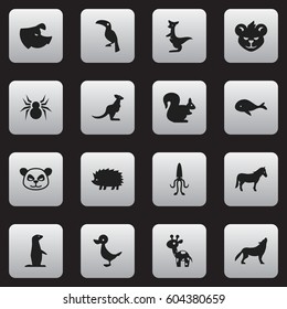 Set Of 16 Editable Zoo Icons. Includes Symbols Such As Toucan, Quack, Giraffe And More. Can Be Used For Web, Mobile, UI And Infographic Design.