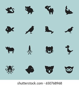 Set Of 16 Editable Zoo Icons. Includes Symbols Such As Ox, Dromedary, Gull And More. Can Be Used For Web, Mobile, UI And Infographic Design.
