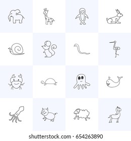 Set Of 16 Editable Zoo Icons. Includes Symbols Such As Squid, Rabbit, Cachalot And More. Can Be Used For Web, Mobile, UI And Infographic Design.