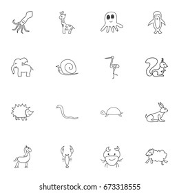 Set Of 16 Editable Zoo Icons. Includes Symbols Such As Cancer, Tortoise, Squid And More. Can Be Used For Web, Mobile, UI And Infographic Design.