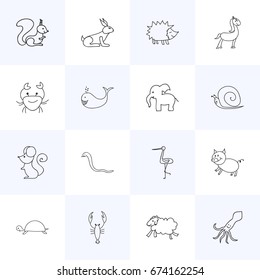 Set Of 16 Editable Zoo Icons. Includes Symbols Such As Urchin, Rat, Ewe And More. Can Be Used For Web, Mobile, UI And Infographic Design.