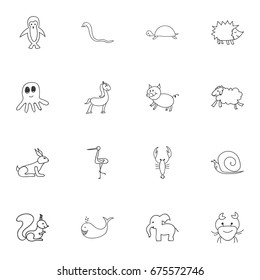 Set Of 16 Editable Zoo Icons. Includes Symbols Such As Swine, Urchin, Polar Bird And More. Can Be Used For Web, Mobile, UI And Infographic Design.