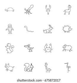 Set Of 16 Editable Zoo Icons. Includes Symbols Such As Serpent, Tentacle, Swine And More. Can Be Used For Web, Mobile, UI And Infographic Design.