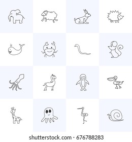 Set Of 16 Editable Zoo Icons. Includes Symbols Such As Rabbit, Cancer, Pony And More. Can Be Used For Web, Mobile, UI And Infographic Design.