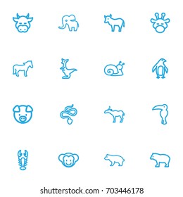 Set Of 16 Editable Zoo Outline Icons. Includes Symbols Such As Escargot, Snake, Ape And More. Can Be Used For Web, Mobile, UI And Infographic Design.