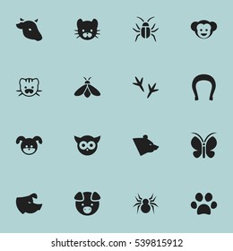 Set Of 16 Editable Zoology Icons. Includes Symbols Such As Bull, Beast, Talisman And More. Can Be Used For Web, Mobile, UI And Infographic Design.